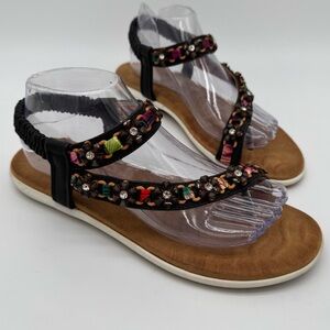 Patrizia Spring Step Jeunesse Black Floral Embellished Sandals Size 40/9